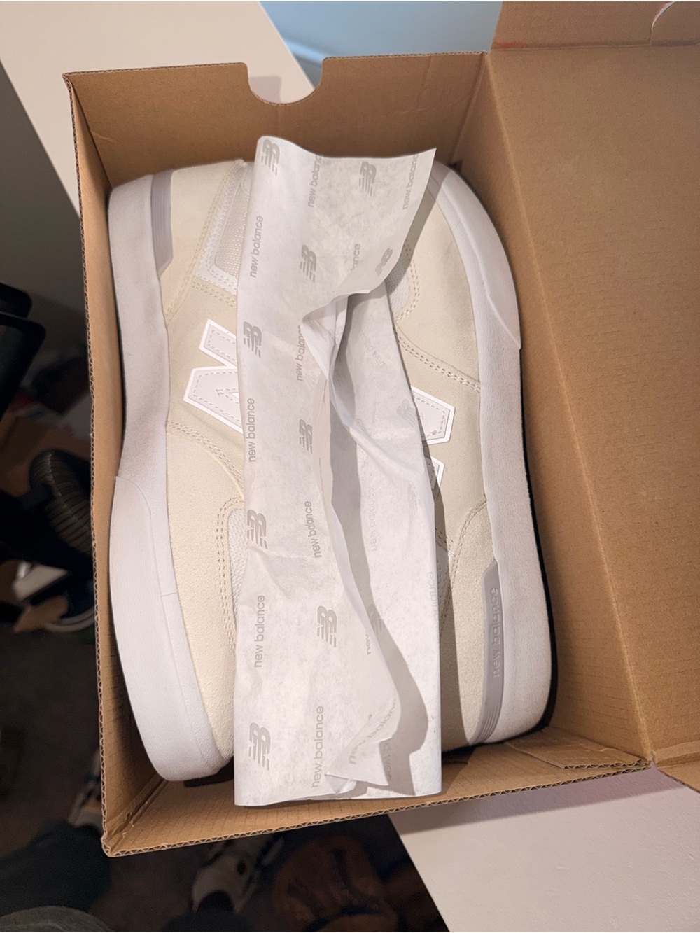 New Balance Men’s Cream and White Suede Sneakers